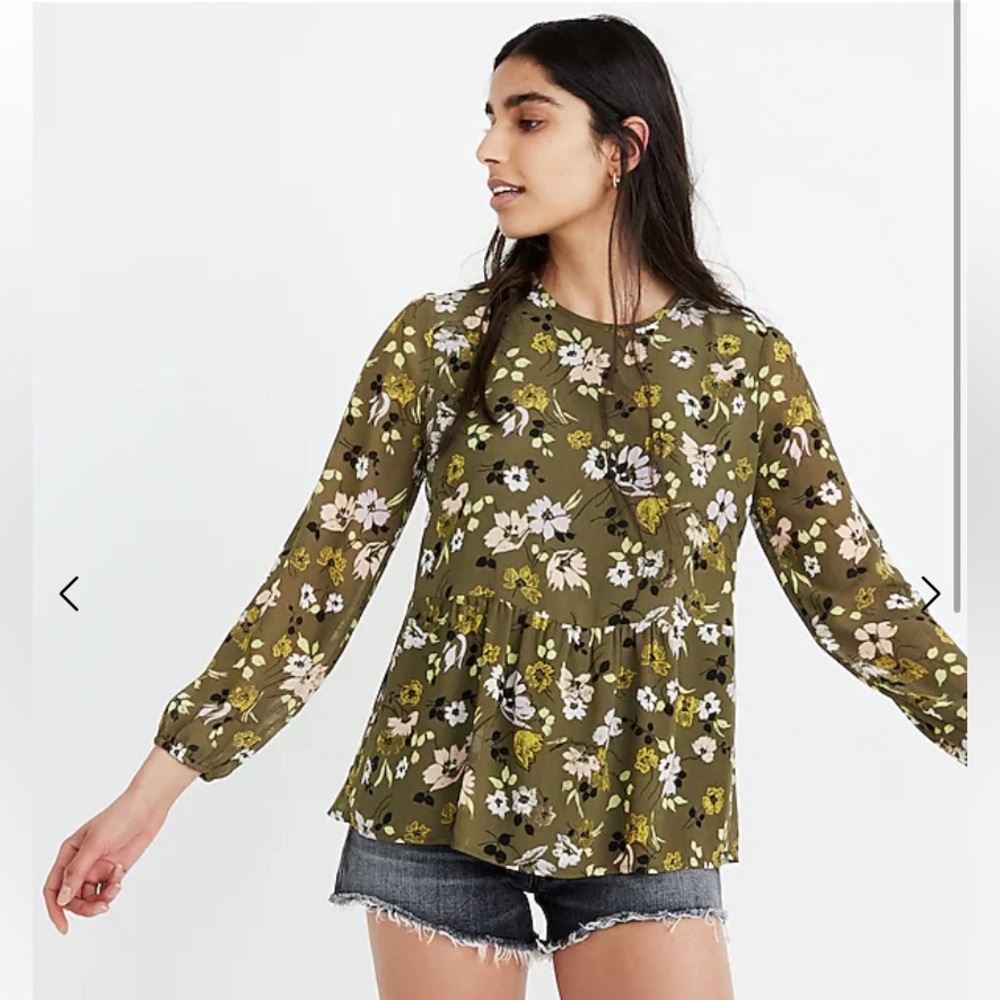 Madewell Olive Floral Blouse